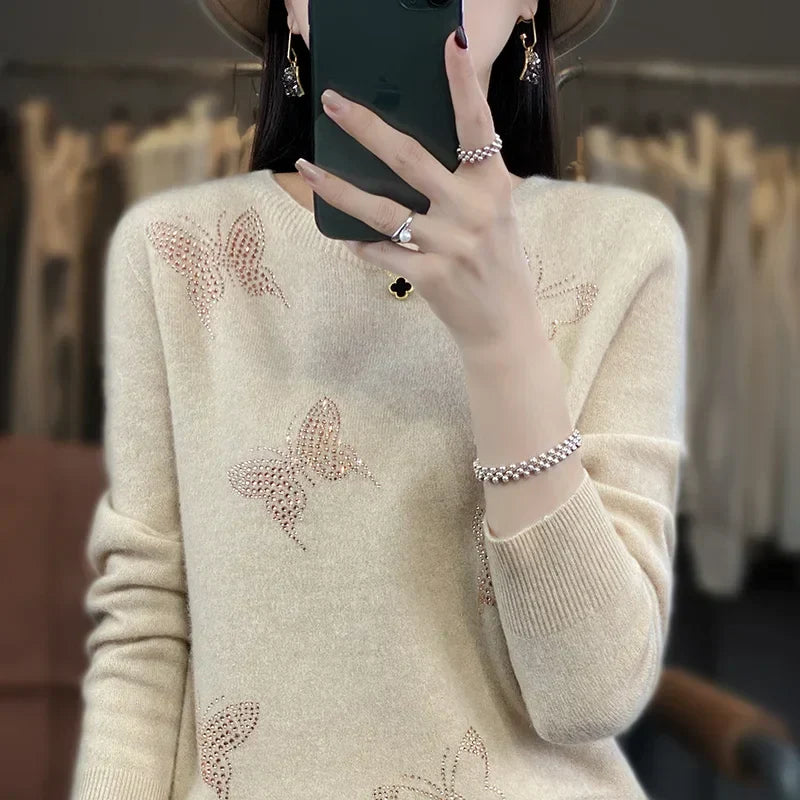 Women's Patterned Sweater Butterfly Design - Vonnera