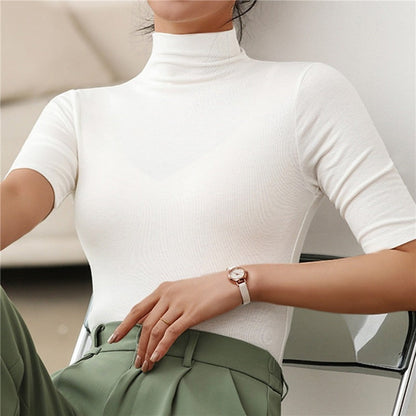 Women's Short Sleeve Mock Neck Knit