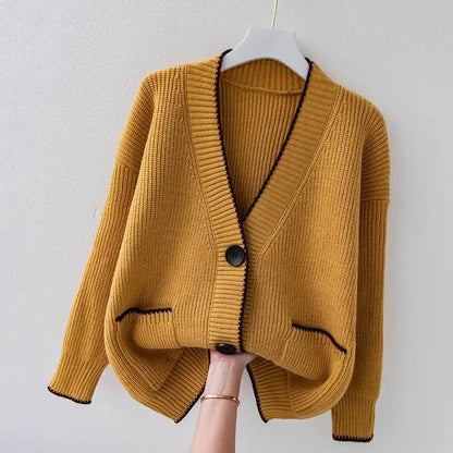 Women's V-Neck Cardigan Sweater With Patch Pockets