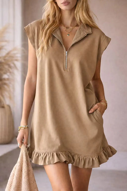 Women's Sleeveless Ruffle Zipper Dress