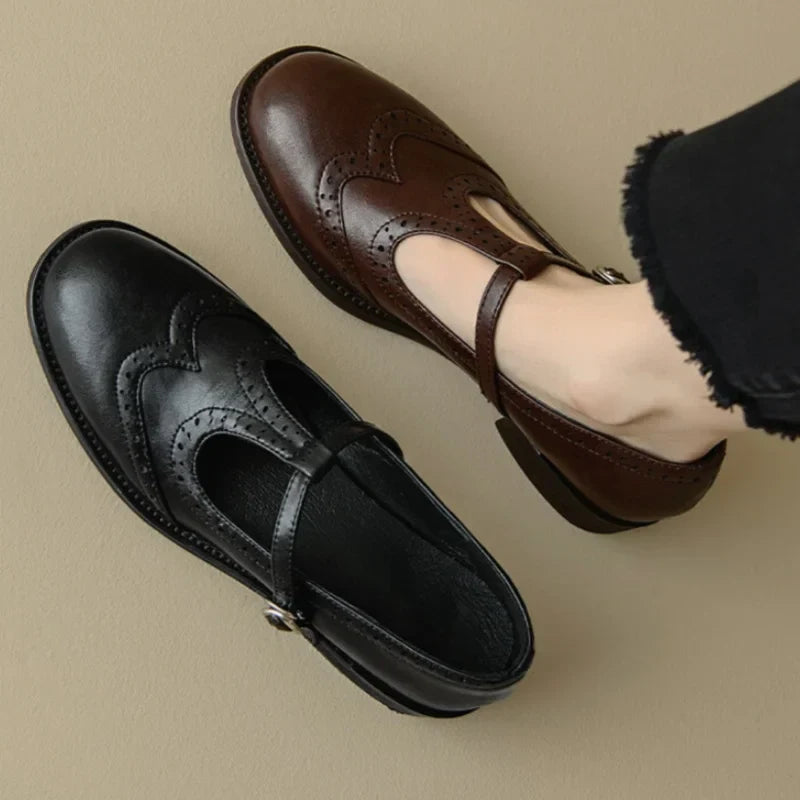 Women's T-Strap Mary Jane Shoes Low Block Heel Buckle
