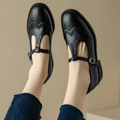 Women's T-Strap Mary Jane Shoes Low Block Heel Buckle