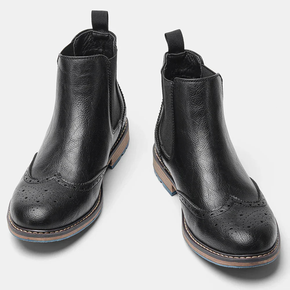 Men's Chelsea Boots Leather Ankle Brogue Brown