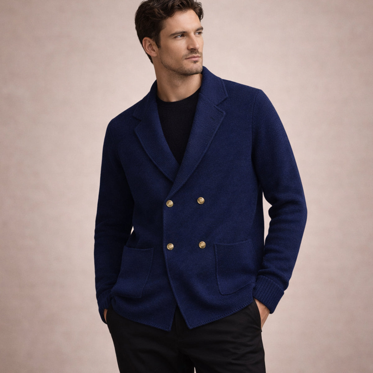Men's Double Breasted Knit Cardigan Smart Casual