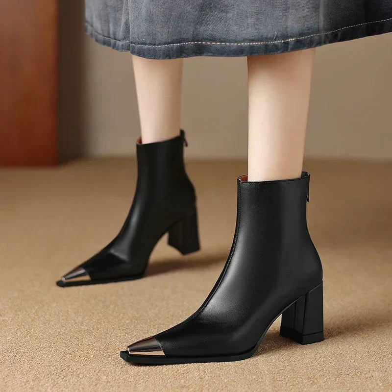 Women's Block Heel Boots Pointed Toe Closed