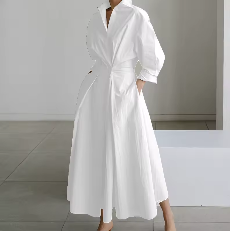 Elegant Button-Down Shirt Dress with Cinched Waist