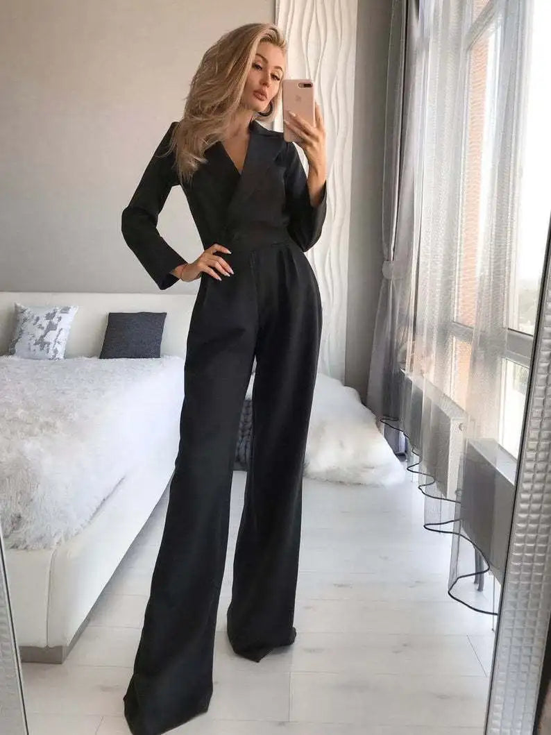 Women's Long Sleeve Jumpsuit Elegant Black