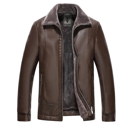 Men's Leather Motorcycle Jacket Warm Fleece Winter Coat - Vonnera