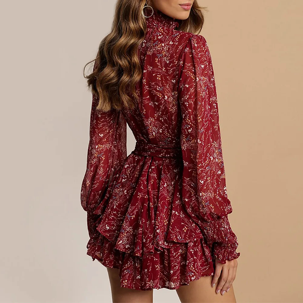 Women's Floral Mini Dress Ruffle Details