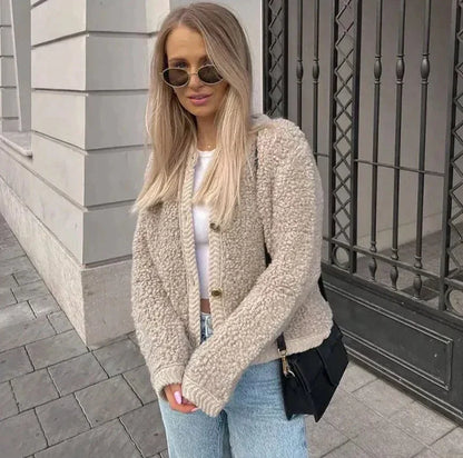 Women's Teddy Fleece Jacket Soft Button Front Casual - Vonnera