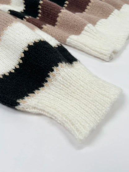 Women's Crew Neck Sweater Stripe Pattern
