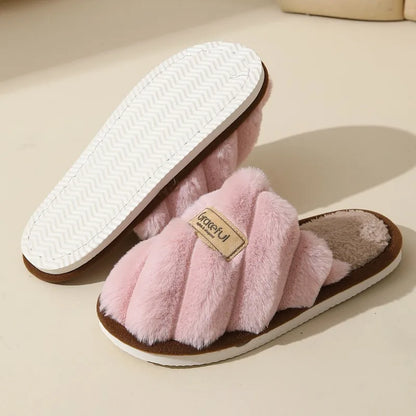 Women's Plush Slide Slippers Soft Cushioned Indoor Comfort