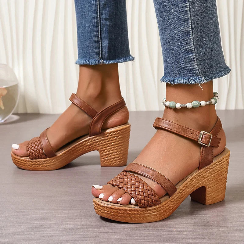 Women's Woven Open Toe Platform Heels