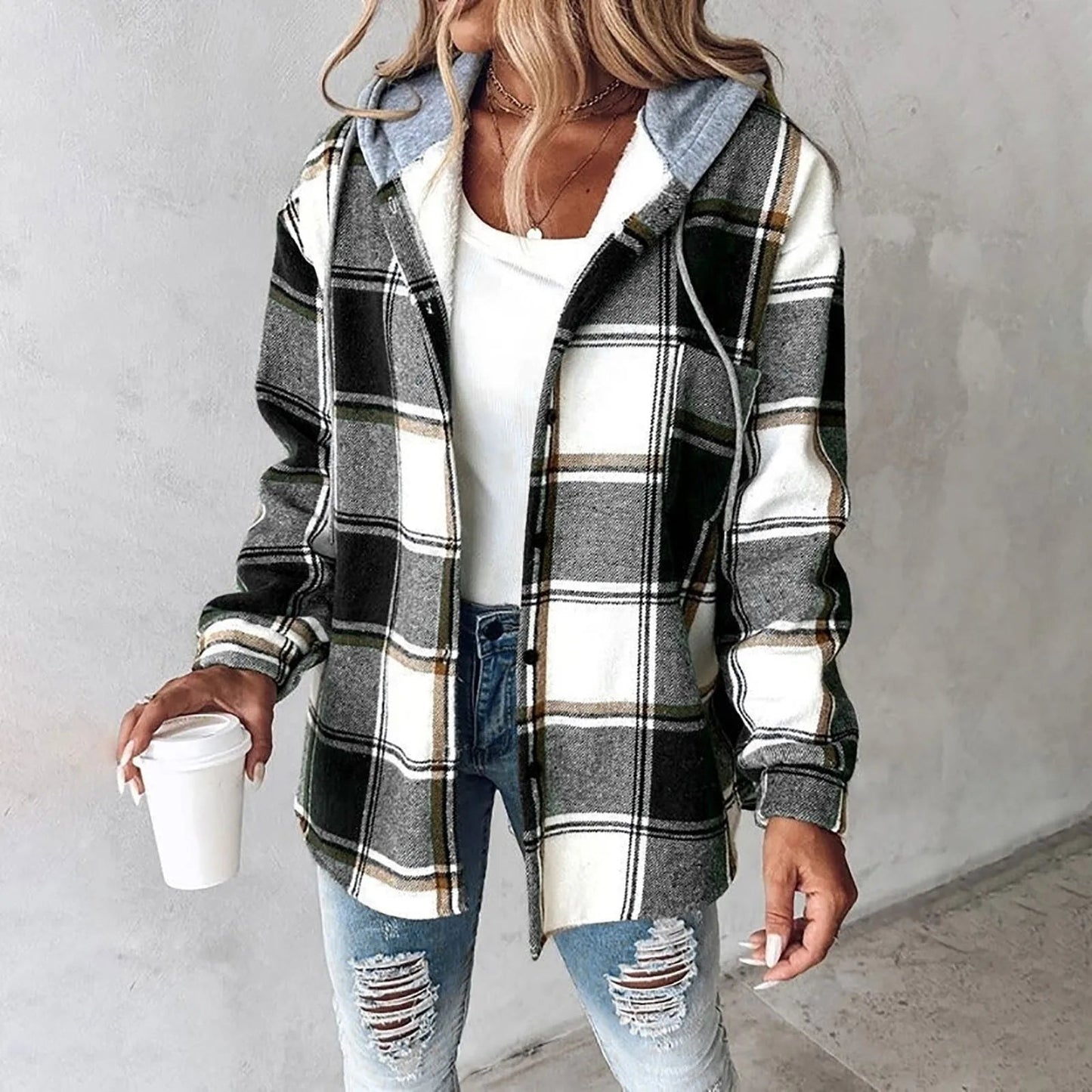 Women's Plaid Hooded Cardigan - Vonnera