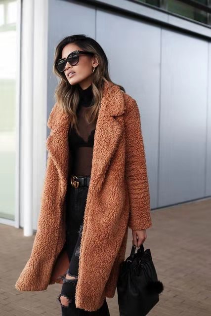 Women's Long Fleece Teddy Coat Soft