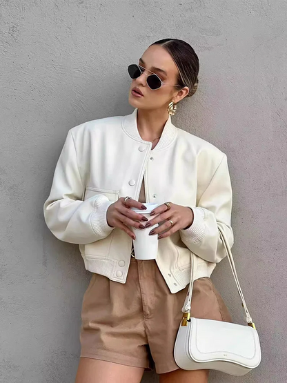 Women's Lightweight Bomber Jacket Cotton Button Front Pockets