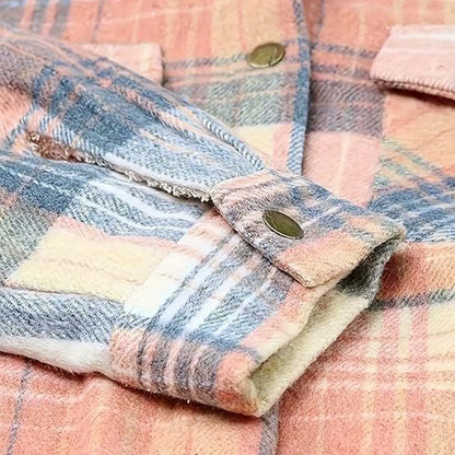 Women's Plaid Sherpa Jacket Soft Button