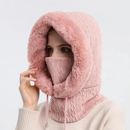 Women's Fur Trim Hooded Scarf Textured - Vonnera