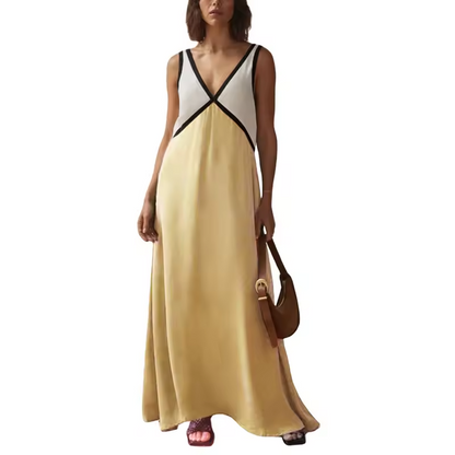 Women's V-Neck Colorblock Dress