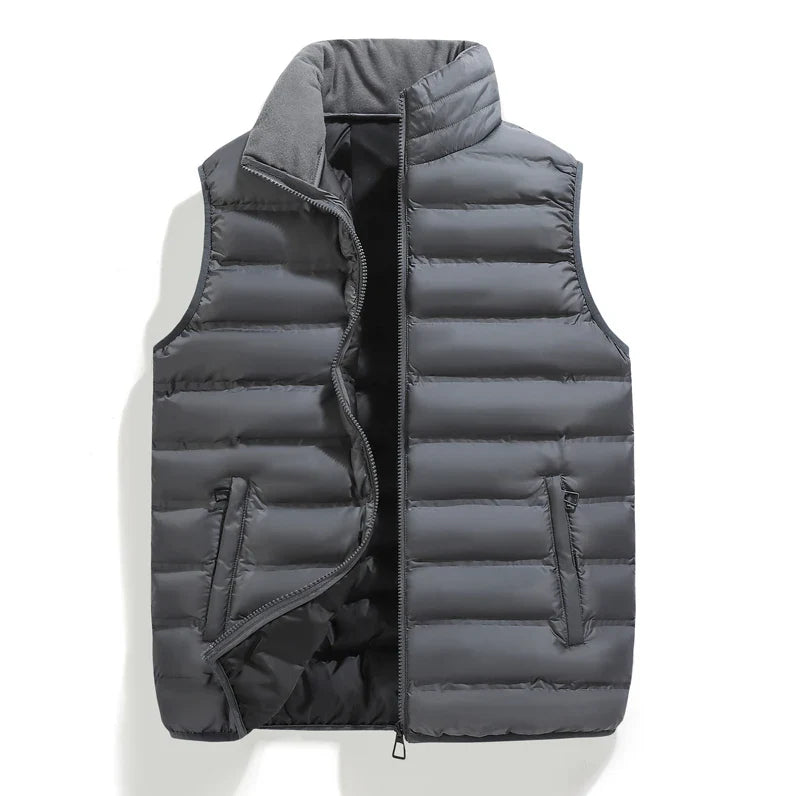 Men's Down Vest Sleeveless Zipper Windproof Solid Color