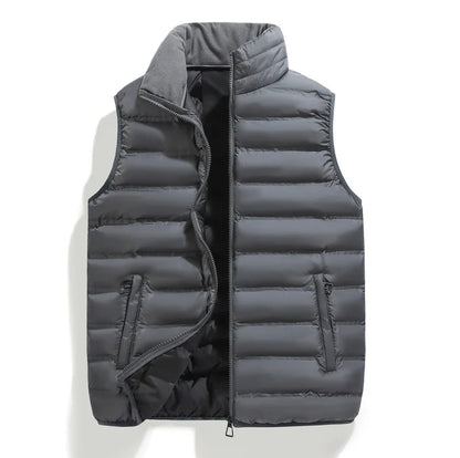 Men's Down Vest Sleeveless Zipper Windproof Solid Color