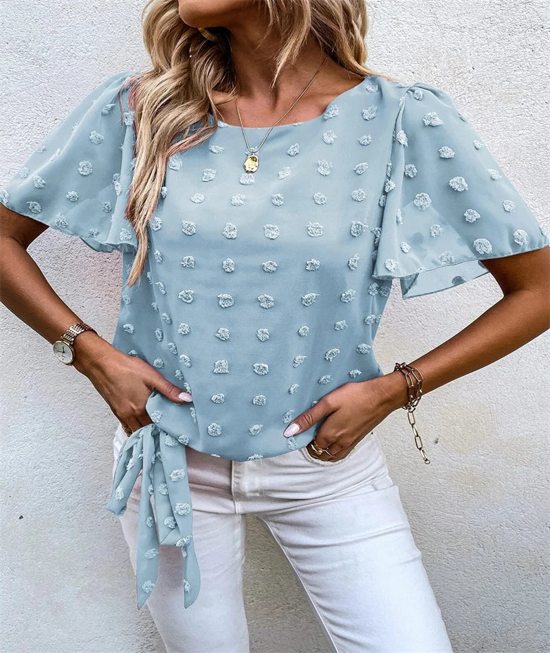 Women's Textured Blouse Flutter Sleeve