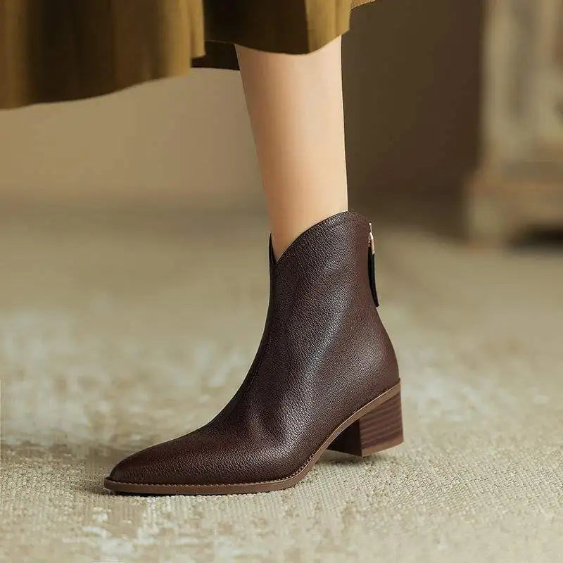 Women's Pointed Ankle Boots Slip On Heel