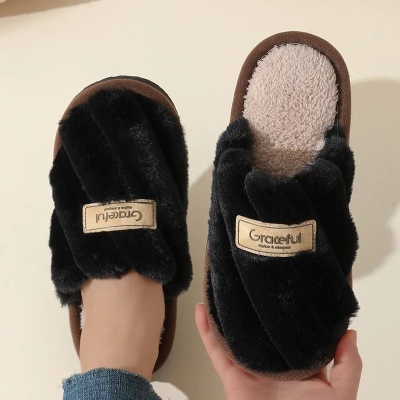 Women's Plush Slide Slippers Soft Cushioned Indoor Comfort
