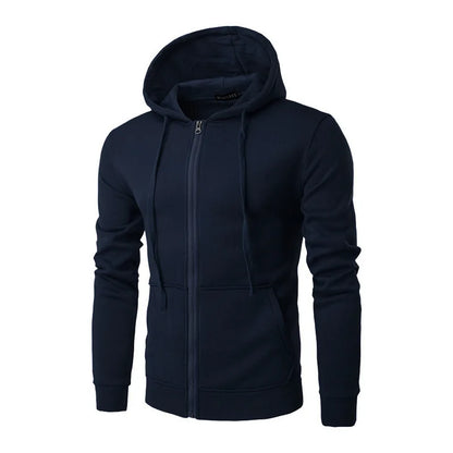 Men's Slim Fit Zip-Up Sport Hoodie Adjustable Drawstring Black
