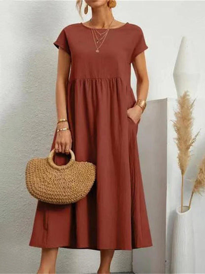 Women's Cotton O-Neck Vintage Dress