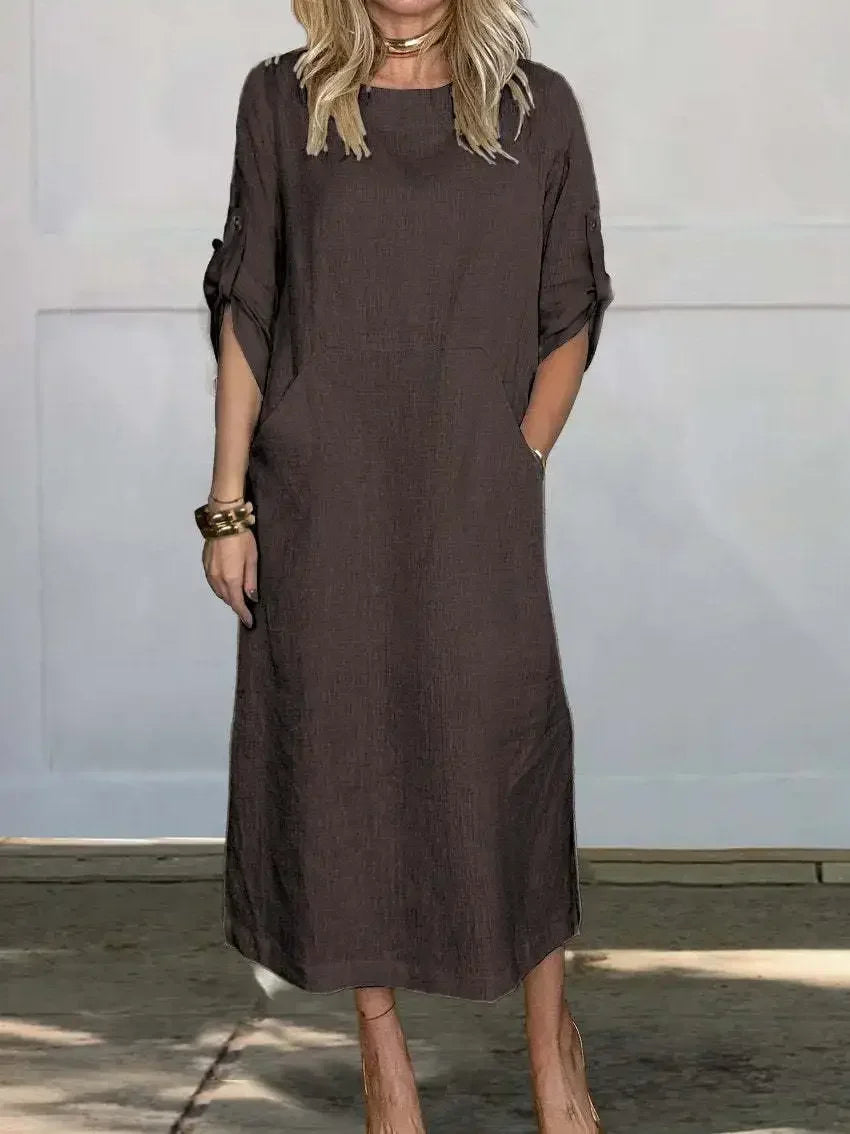 Poppy | Women's A-Line Loose Fit Draped Dress Evening