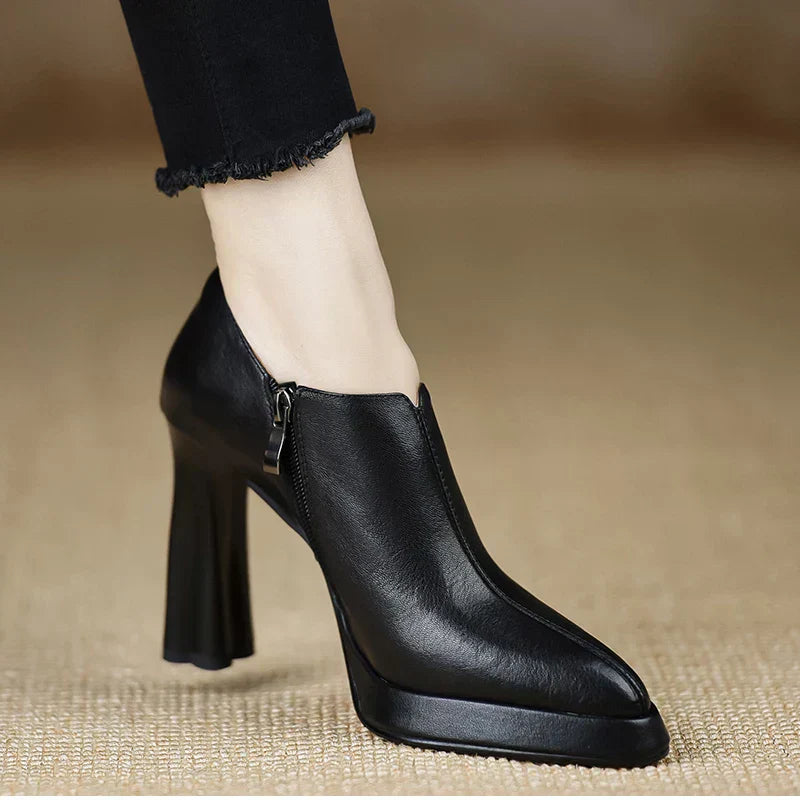 Giselle Women's Platform Pumps Block Heel Side Zipper