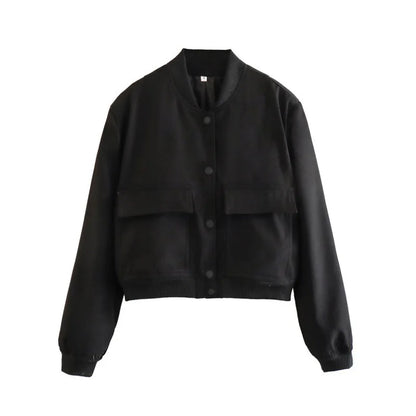 Women's Lightweight Bomber Jacket Cotton Button Front Pockets