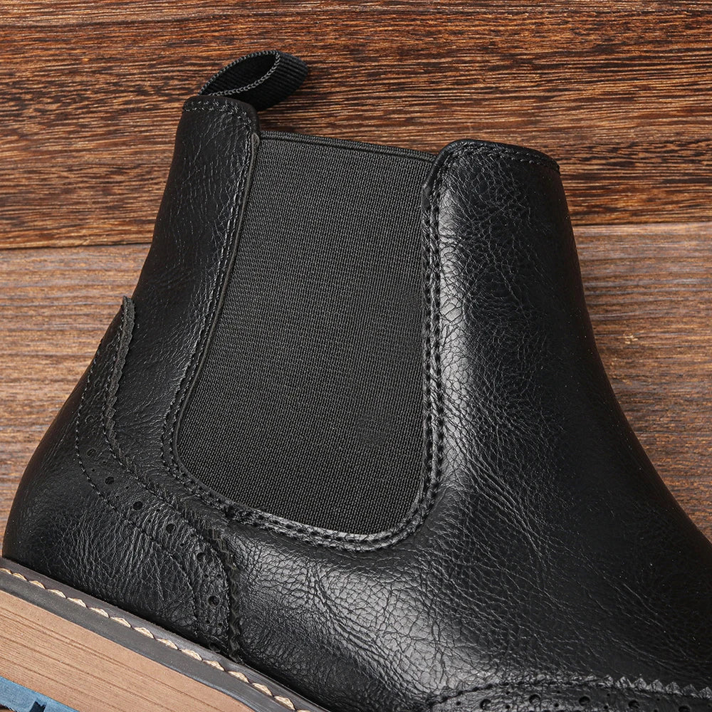 Men's Chelsea Boots Leather Ankle Brogue Brown