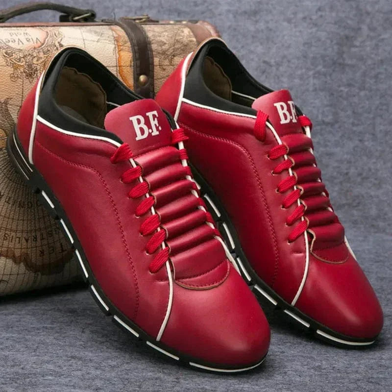 Men's Lace-Up Sneakers Leather Contrast Sole Black