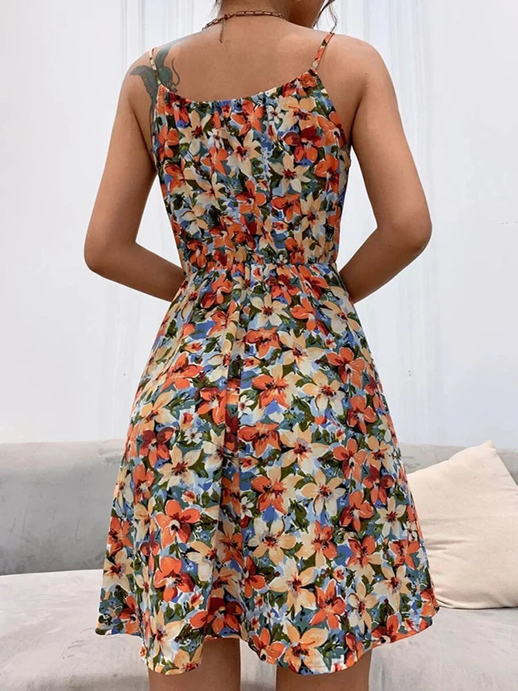 Women's Floral Drawstring Dress