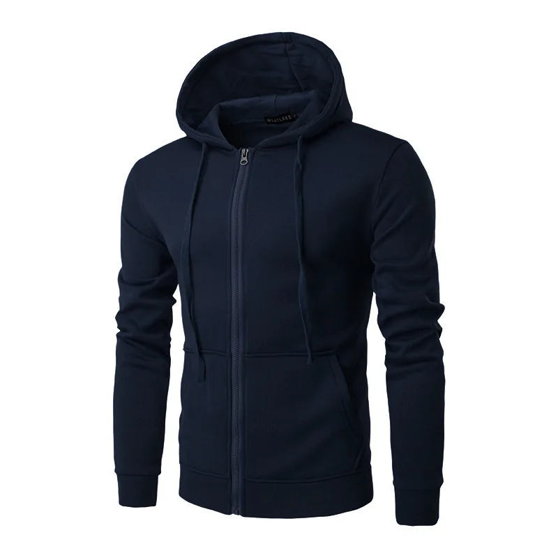 Men's Slim Fit Zip-Up Sport Hoodie Adjustable Drawstring Black