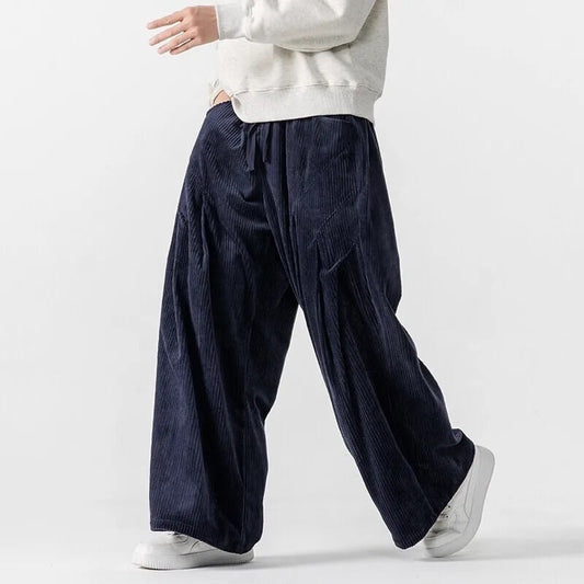Men's Ribbed Wide Leg Pants Drawstring Waist Casual Comfort - Vonnera