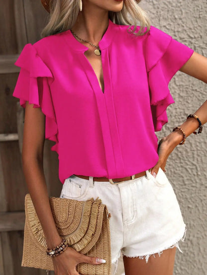 Women's Ruffle Sleeve Blouse Elegant White