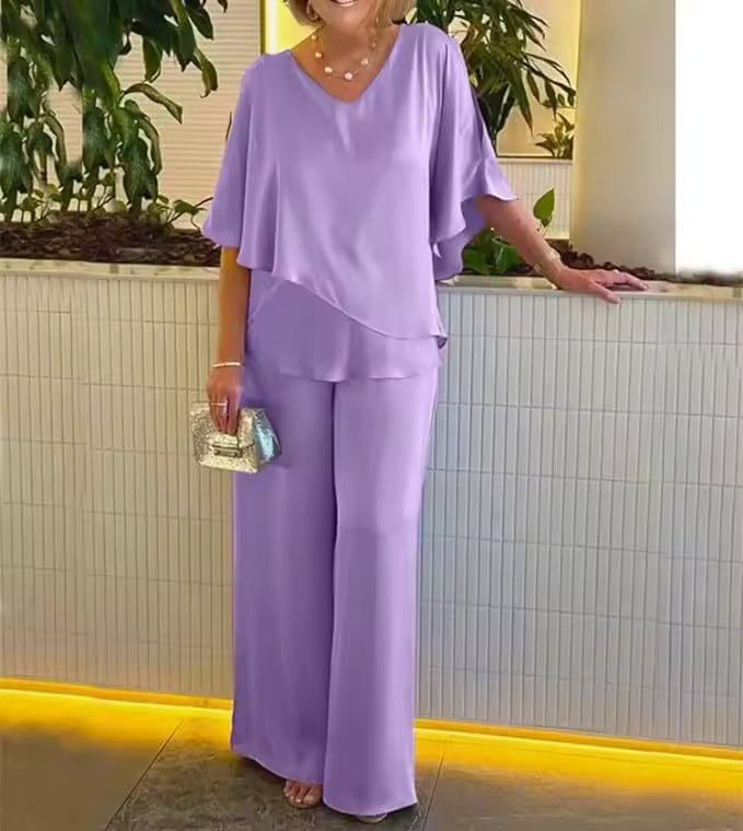 Women's 2-Piece Set V-Neck Structured Waistband