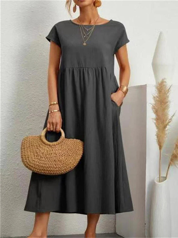 Women's Cotton O-Neck Vintage Dress