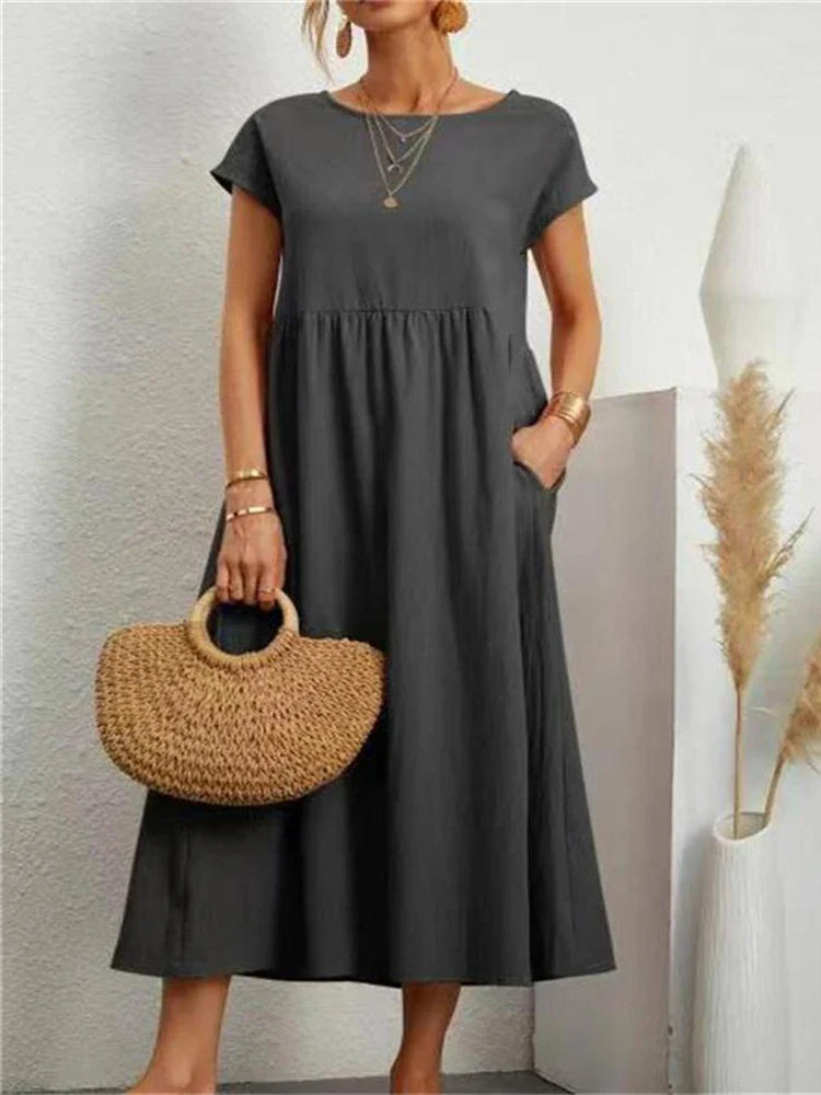 Women's Cotton O-Neck Vintage Dress