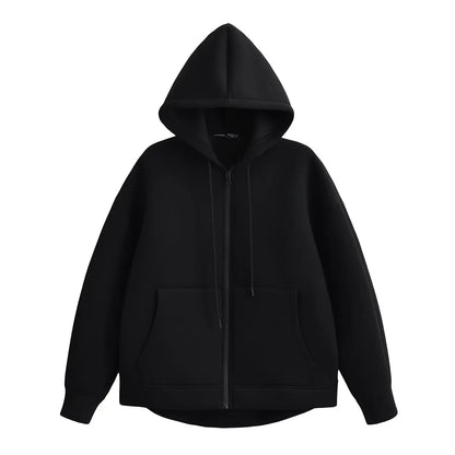 Women's Oversized Zip Hoodie Cotton Casual Black