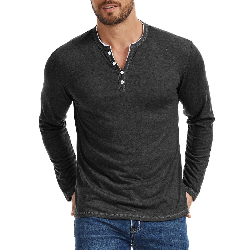 Men's Long Sleeve Henley Shirt - Vonnera