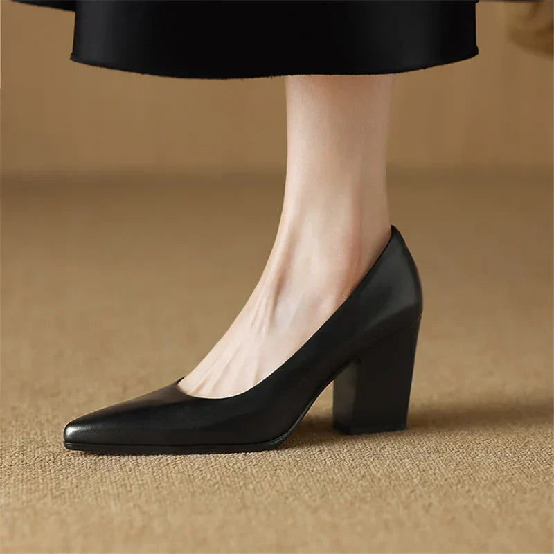 Women's Pointed Toe Pumps Block Heel Slip On Work Shoes