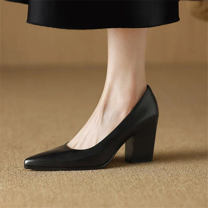 Women's Pointed Toe Pumps Block Heel Slip On Work Shoes