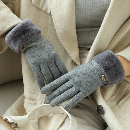 Women's Snug Fit Gloves Fleece Cuff Buckle