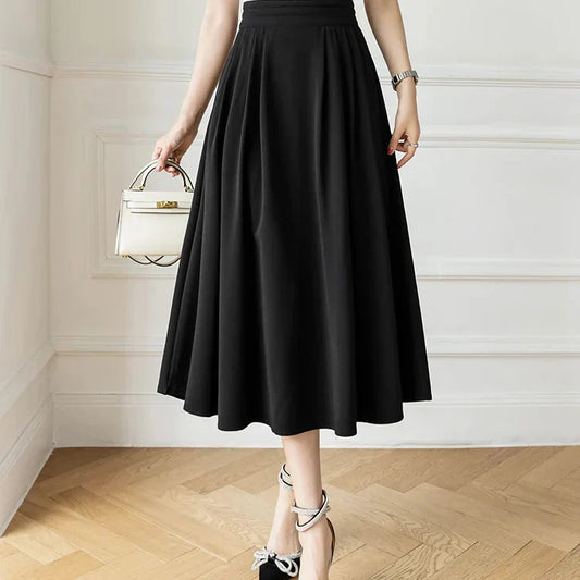Women's High-Waist Pleated Midi Skirt - Vonnera