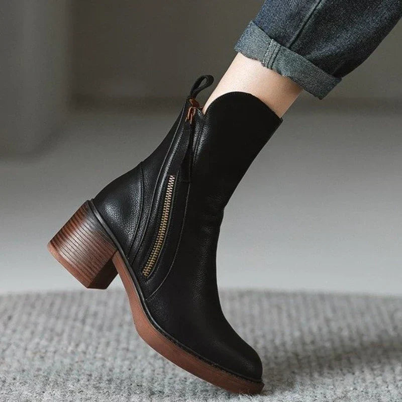 Women's Ankle Boots Zipper Block Heel