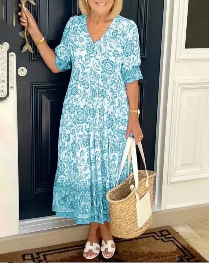 Elegant V-Neck Floral Dress